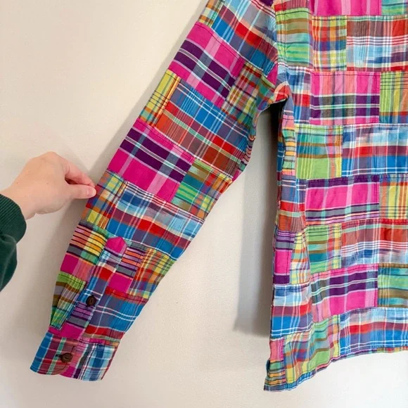Polo Ralph Lauren Classic Fit Patchwork Madras Camp Shirt 100% Cotton Medium - Picture 7 of 14